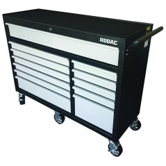 Cabinet à outils sur roues 12 tiroirs gris et noir avec glissières à roulement à bille 51" X 18" X 34" Rodac BTD-521121S-23B