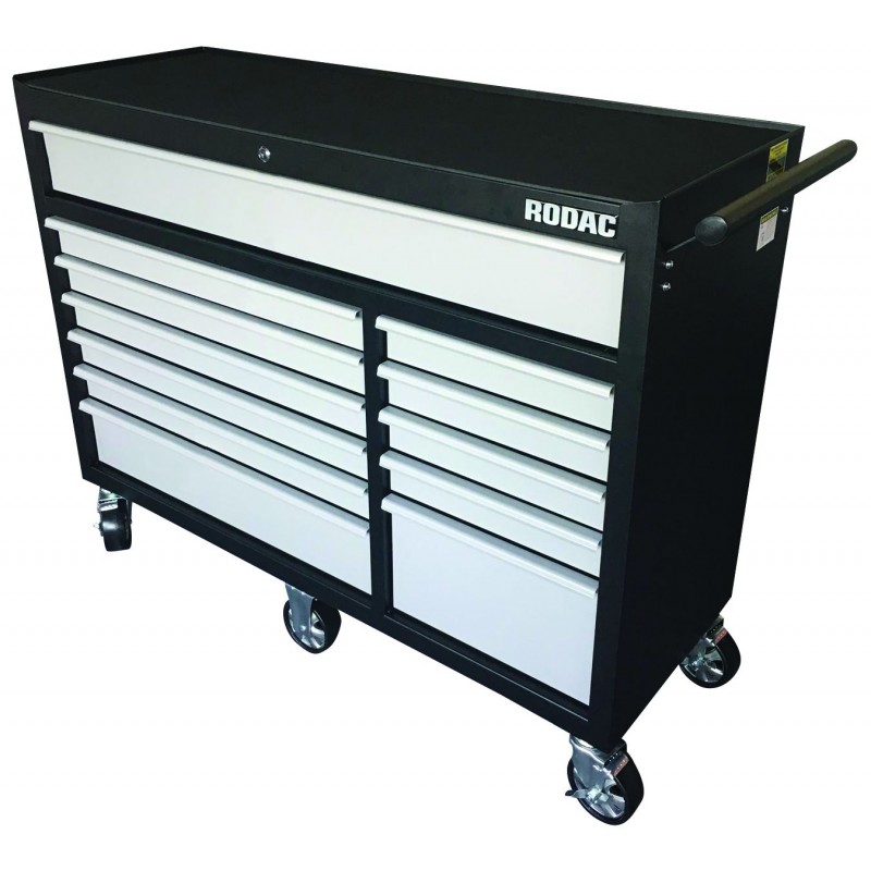 Rodac BTD-521121S-23B grey and black 12-drawer tool cabinet on wheels with ball bearing slides 51" X 18" X 34"
