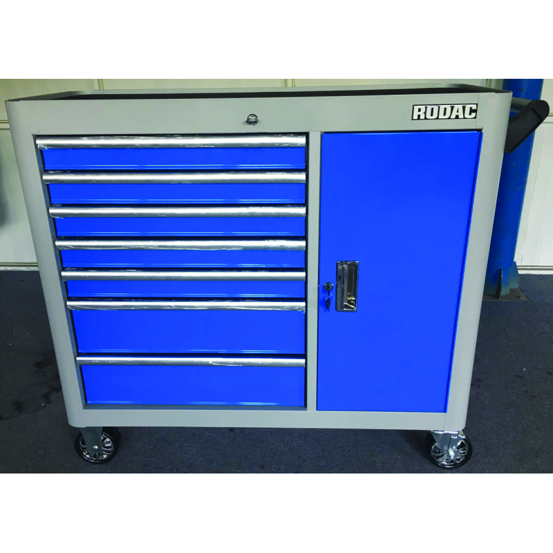Cabinet à outils 7 tiroirs bleu avec glissières à roulement à bille 44" x 18" x 33" Rodac BTD-440071CDS-19